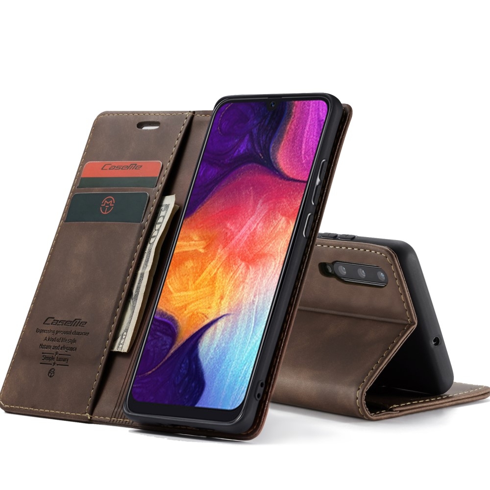 Samsung Galaxy A50 / A30s Leder Tasche Flip Wallet Etui mit Kartenfächern - Dunkelbraun
