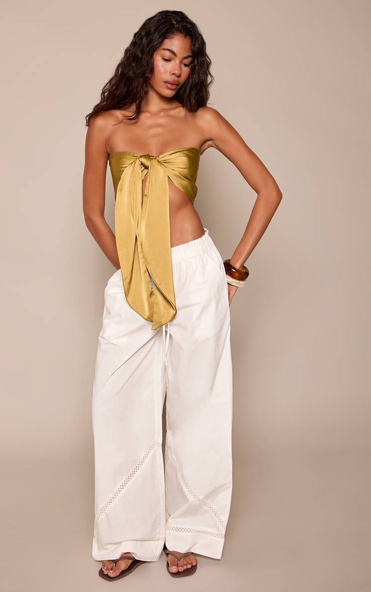 Blanc Pantalon Large En Coton Avec Cordon De Serrage À La Taille