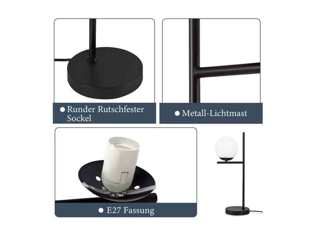 NETTLIFE lampe de Table salon lampe de chevet E27 noir moderne verre Design Vintage rétro industriel lampe de Table avec 1.5M