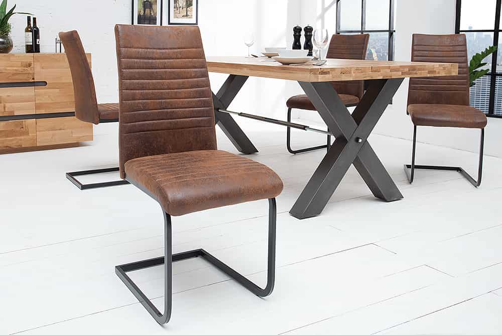 Industrial Freischwinger Stuhl APARTMENT antik braun mit Metallgestell