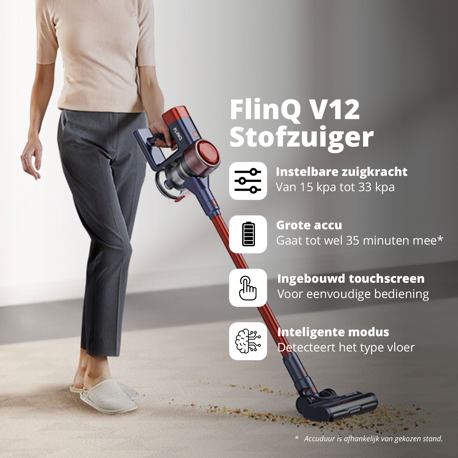 FlinQ V12 Steelstofzuiger en kruimeldief - Red
