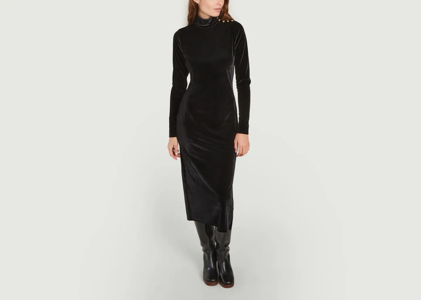 Robe mi-longue col roulé velours stretch Polo Ralph Lauren