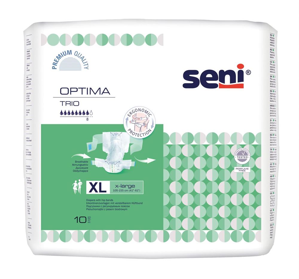Seni Optima Trio Vorlagen XL mit Hüftbund atmungsaktiv Hüftumfang 105-155cm 8 Tropfen 10 Stk
