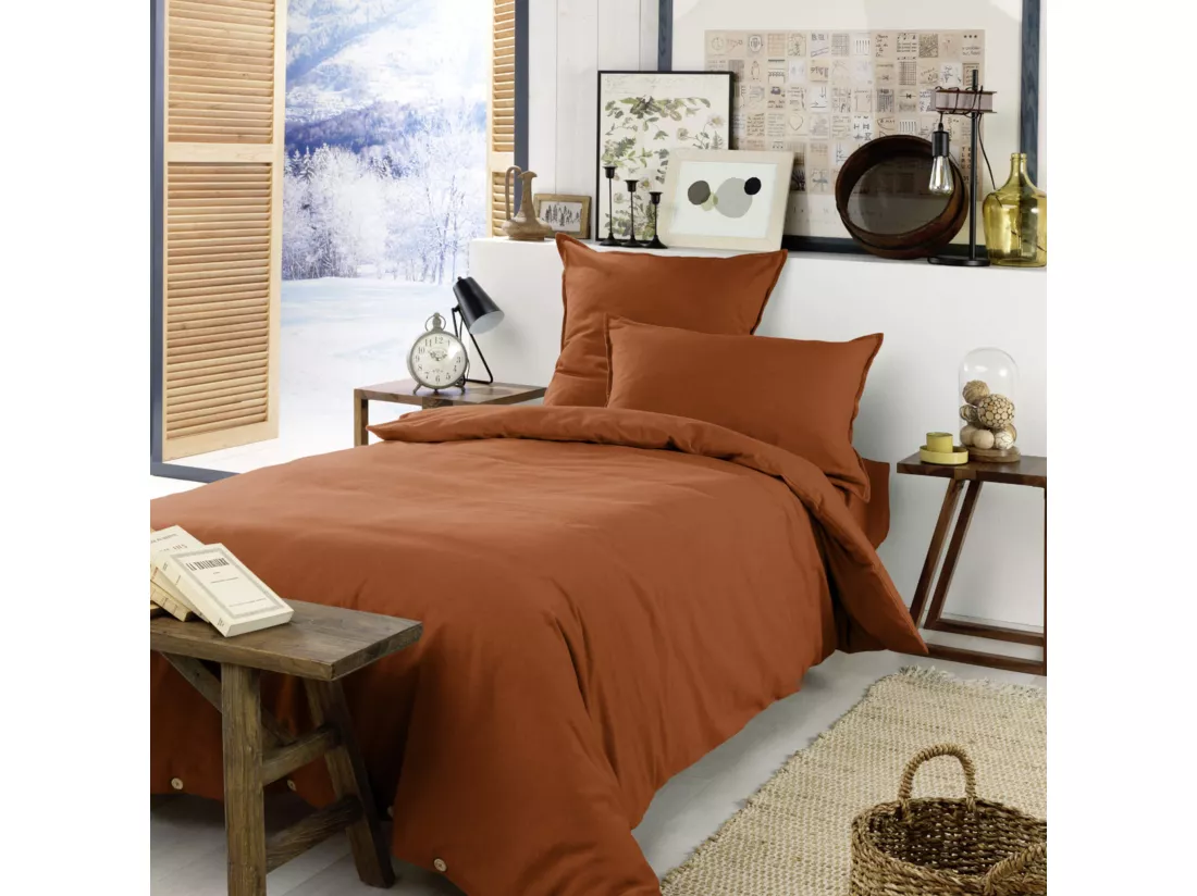 Parure de lit flanelle orange 260x240 cm