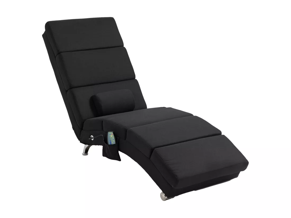 Fauteuil relax massant chauffant design contemporain - chaise longue d'intérieur - piètement métal chromé tissu noir