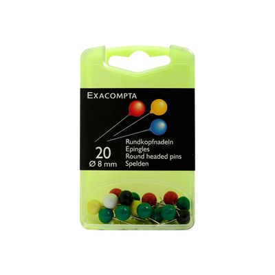 Exacompta - 20 Épingles sphériques - couleurs assorties