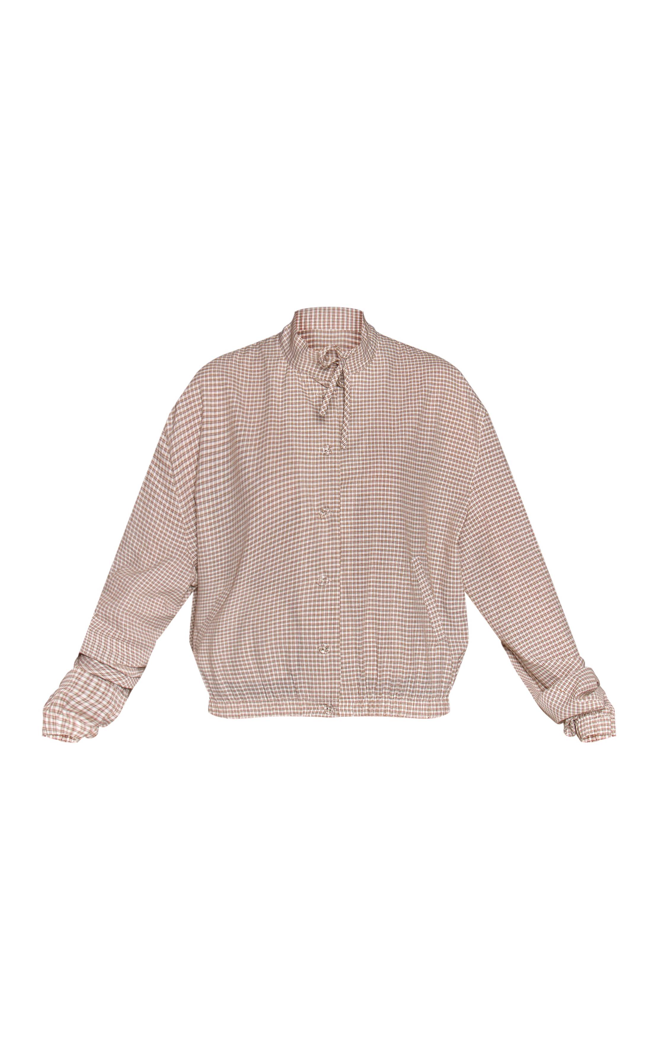 Crème Chemise À Carreaux À Manches Longues Avec Col Montant Et Détail Nœud