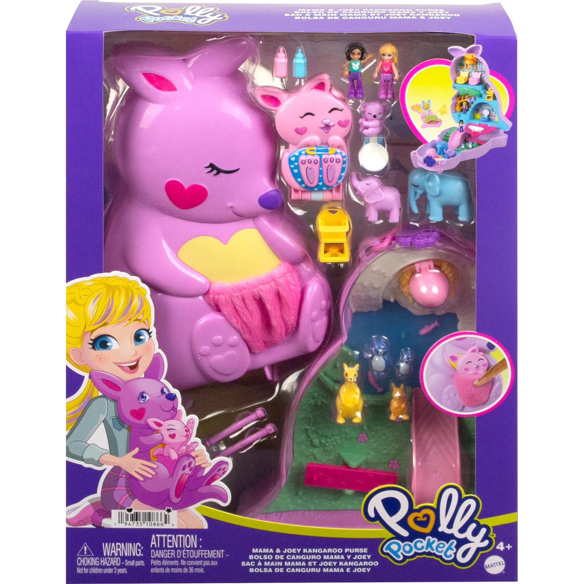 Mattel Spielfigur Polly Pocket Mama & Joey Kangaroo Tasche