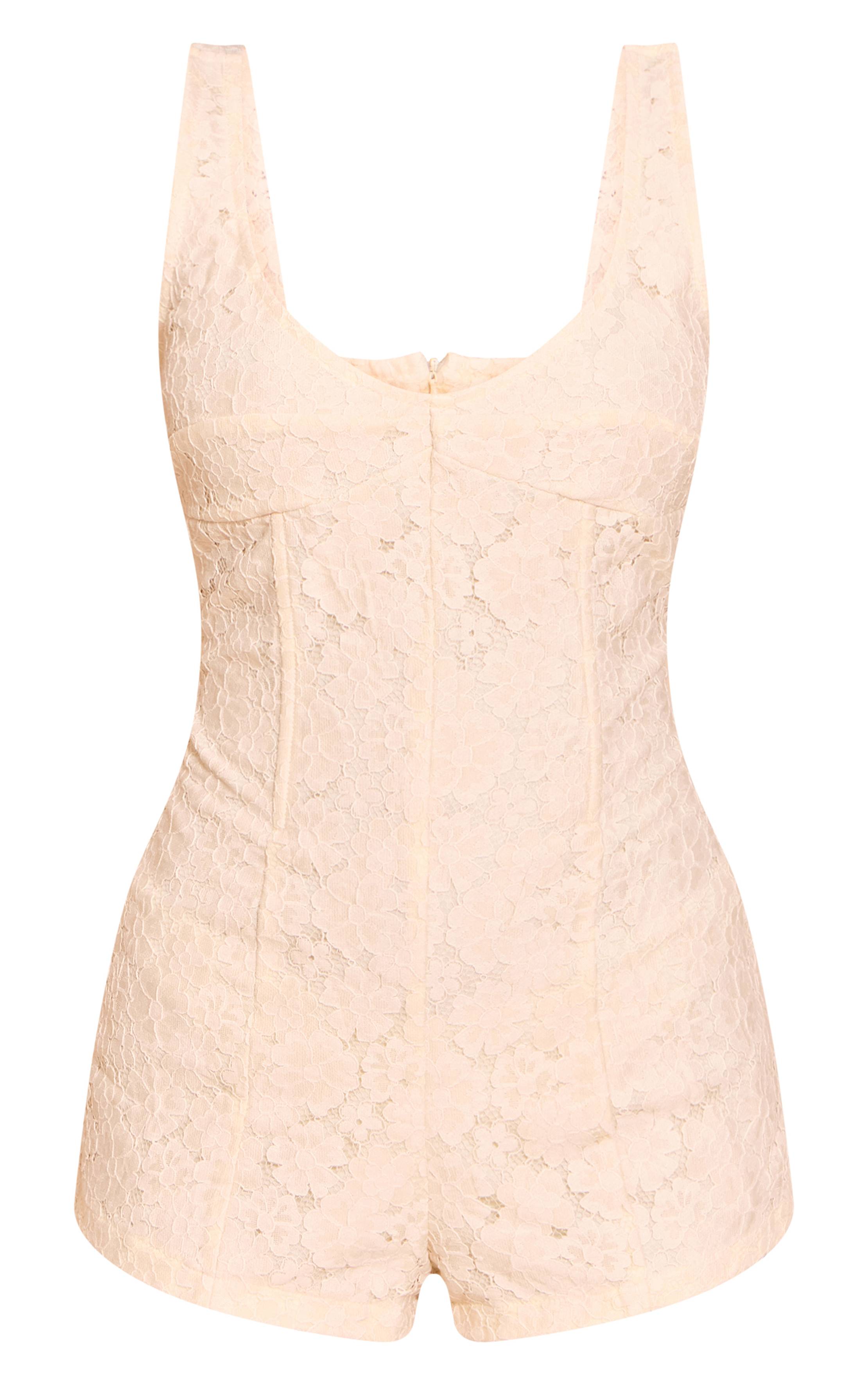 Pale Yellow Combinaison Courte Ajustée En Dentelle Petite