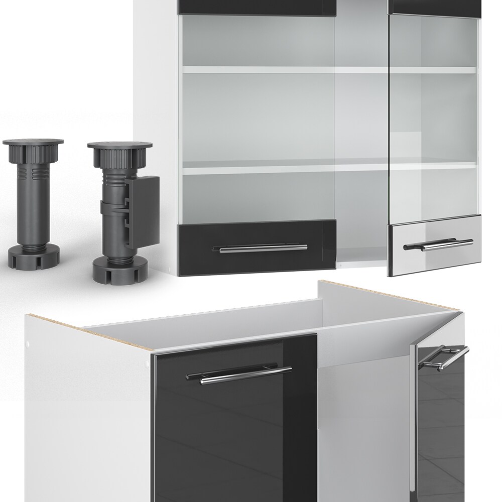 Vicco Küche FAME-LINE Küchenzeile Einbauküche 240cm Anthrazit Hochglanz