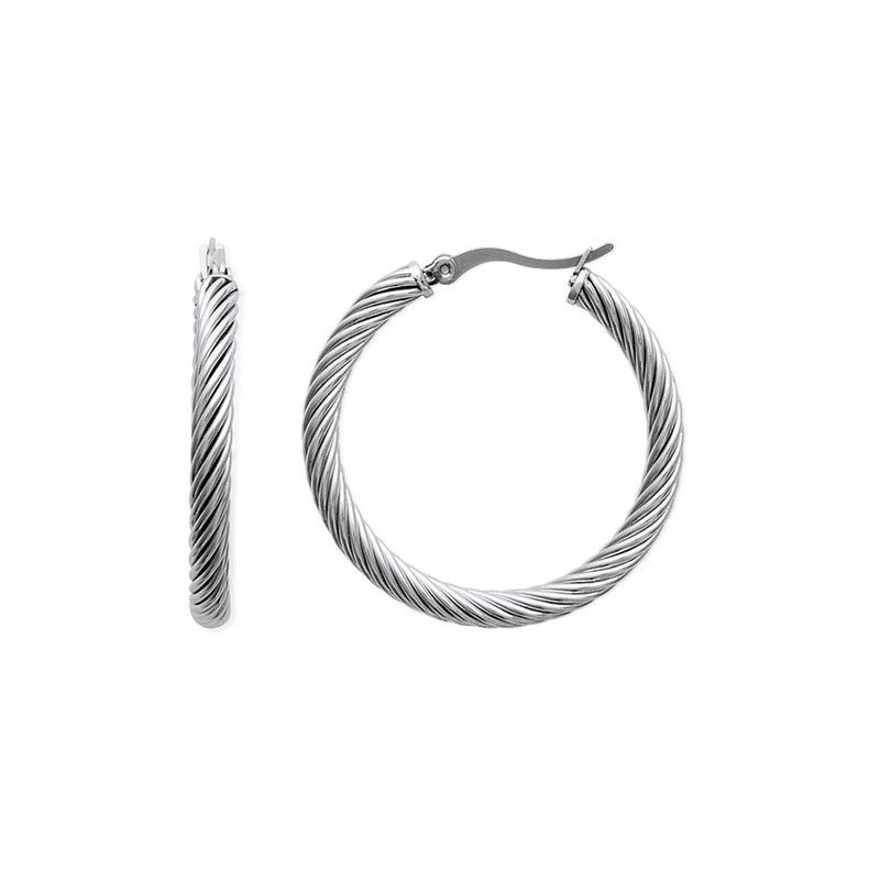 Boucles d'Oreilles Créoles Fantaisie Femme en Métal Argent