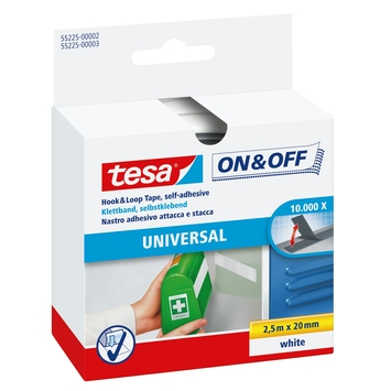 Tesa On&Off klittenband wit 20 mm / 2,5 m