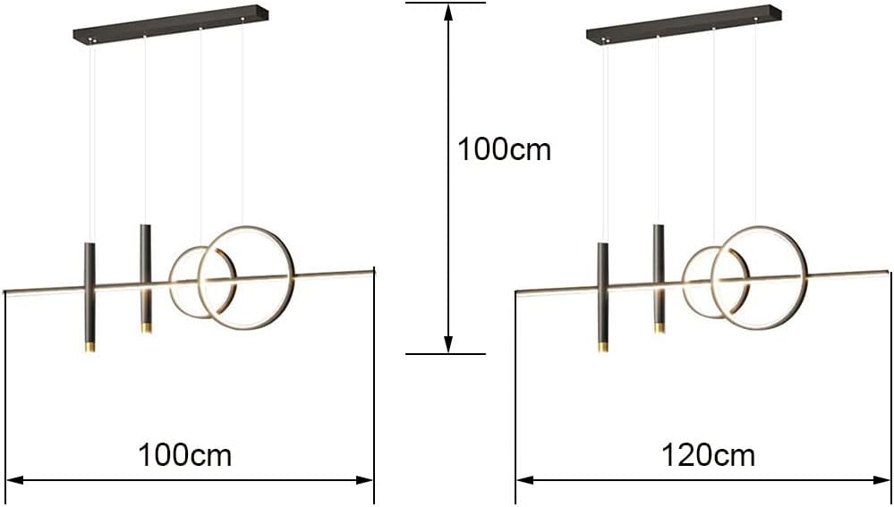 Moderne LED Pendelleuchte Esstisch Hängelampe Dimmbar Mit Fernbedienung Esszimmer Hängeleuchte Esszimmer Pendellampe Höhenverstellbar Kronleuchter für Wohnzimmer Büro Hängeleuchte (Schwarz, 100cm)