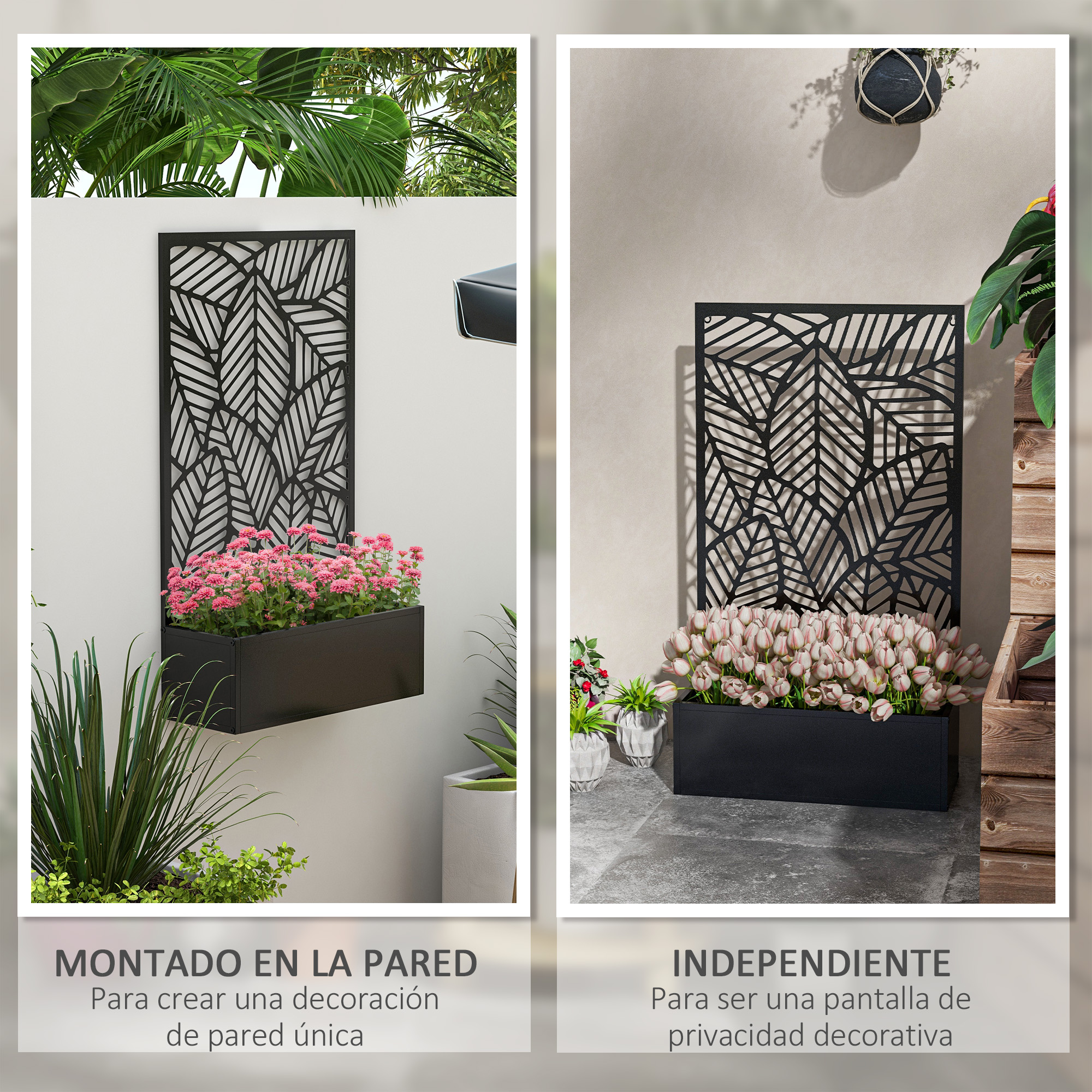 Vaso de metal Outsunny com tela, para parede ou chão, ideal para cultivo de plantas e flores, ou para decorar terraços, jardins e residências. Dimensões: 61 x 23 x 113 cm. Cor: Preto.