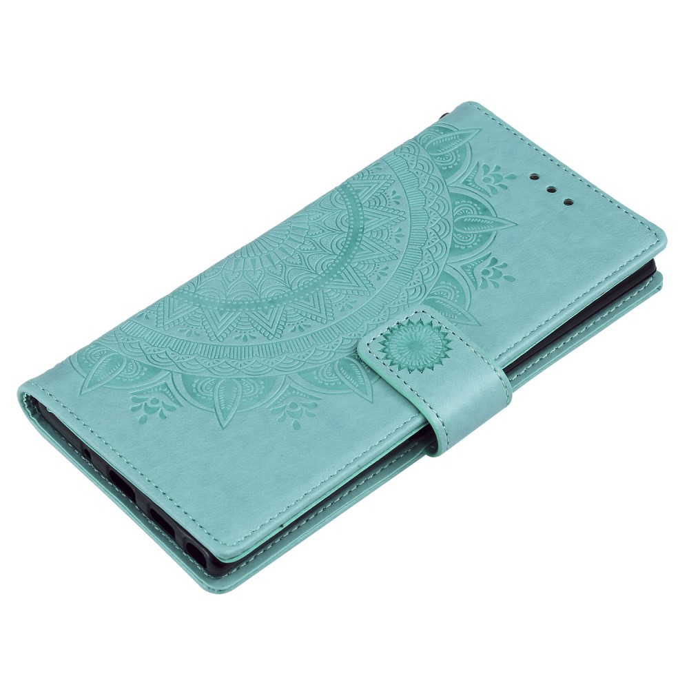 Samsung Galaxy A32 (4G) Leder Tasche Wallet - Mandala Flowers Imprint - Türkis