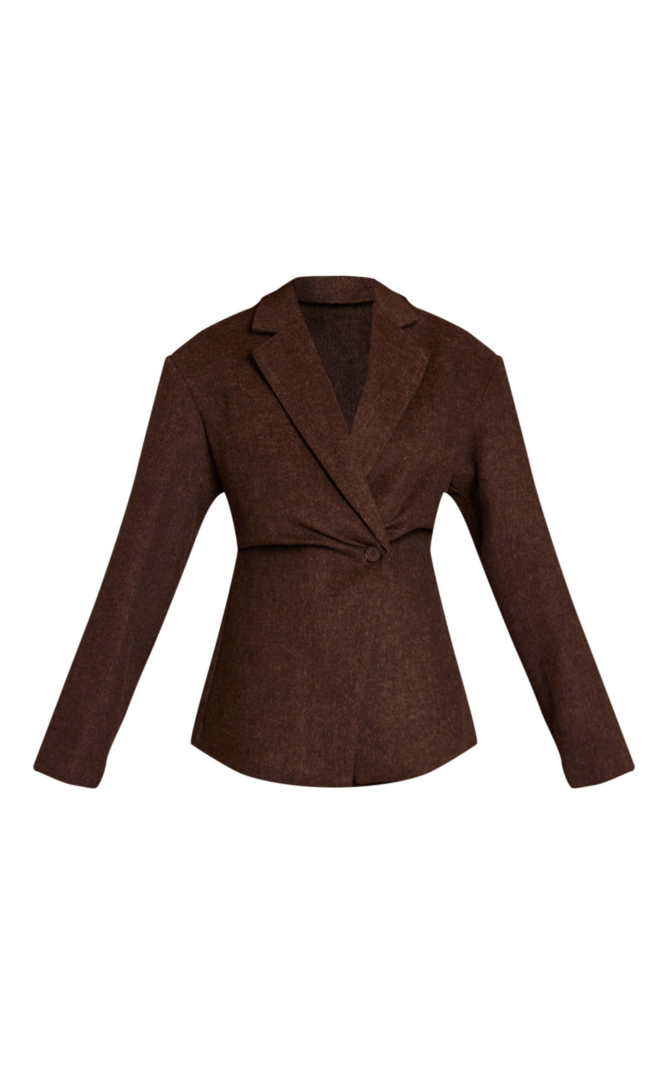 Marron Foncé Blazer Coordonné À Rayures Brossées Et Taille Cintrée