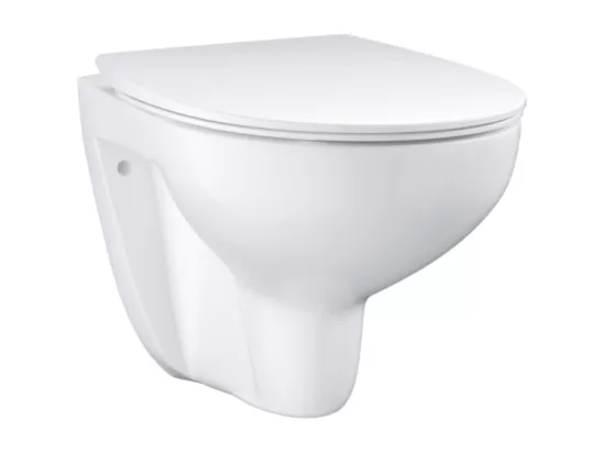 Pack WC sans bride Bau Ceramic Slim + abattant + Bati support autoportant + Plaque commande ovale blanc