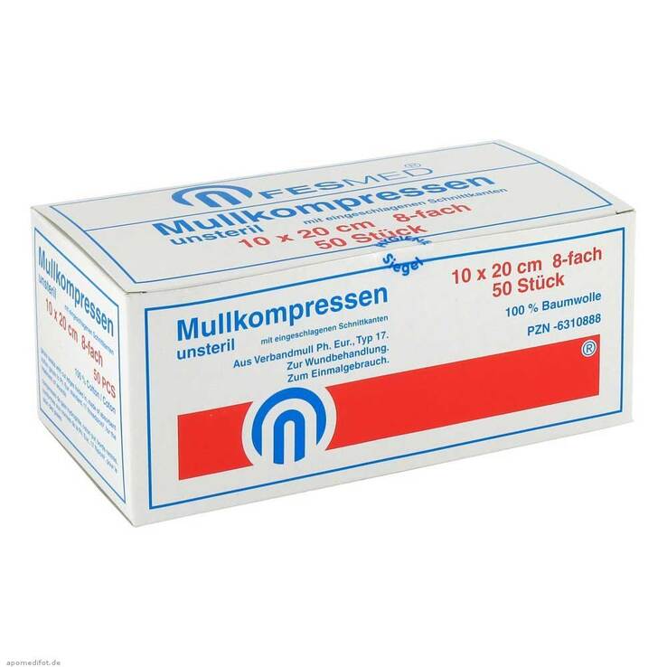 Mullkompressen ES 10x20 cm unsteril 8-fach, 50 St