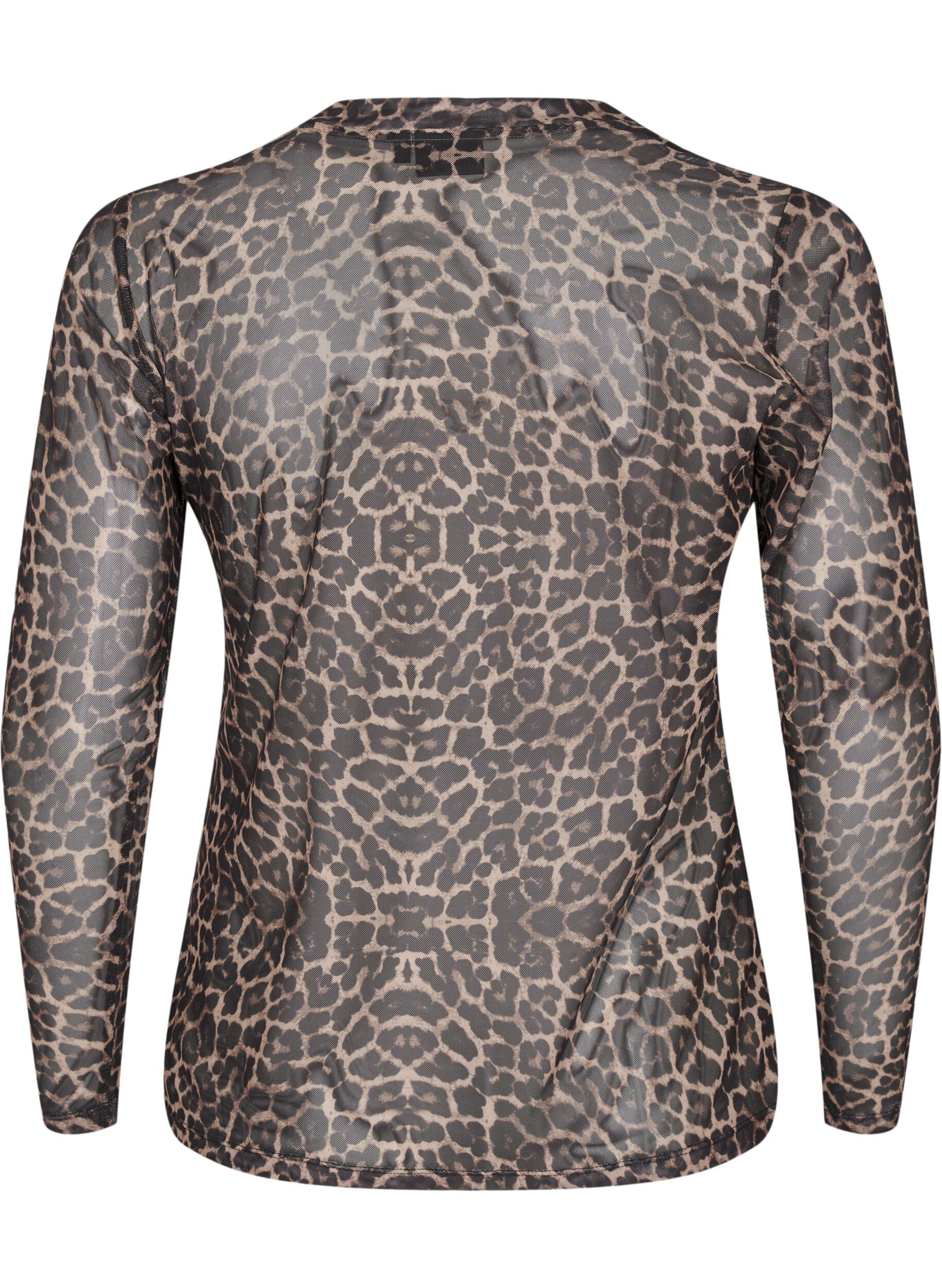 Mesh bluse med leopard mønster