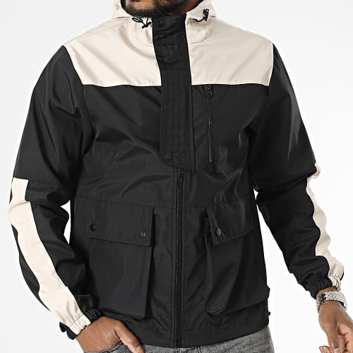 Veste Zippée Capuche Noir Beige