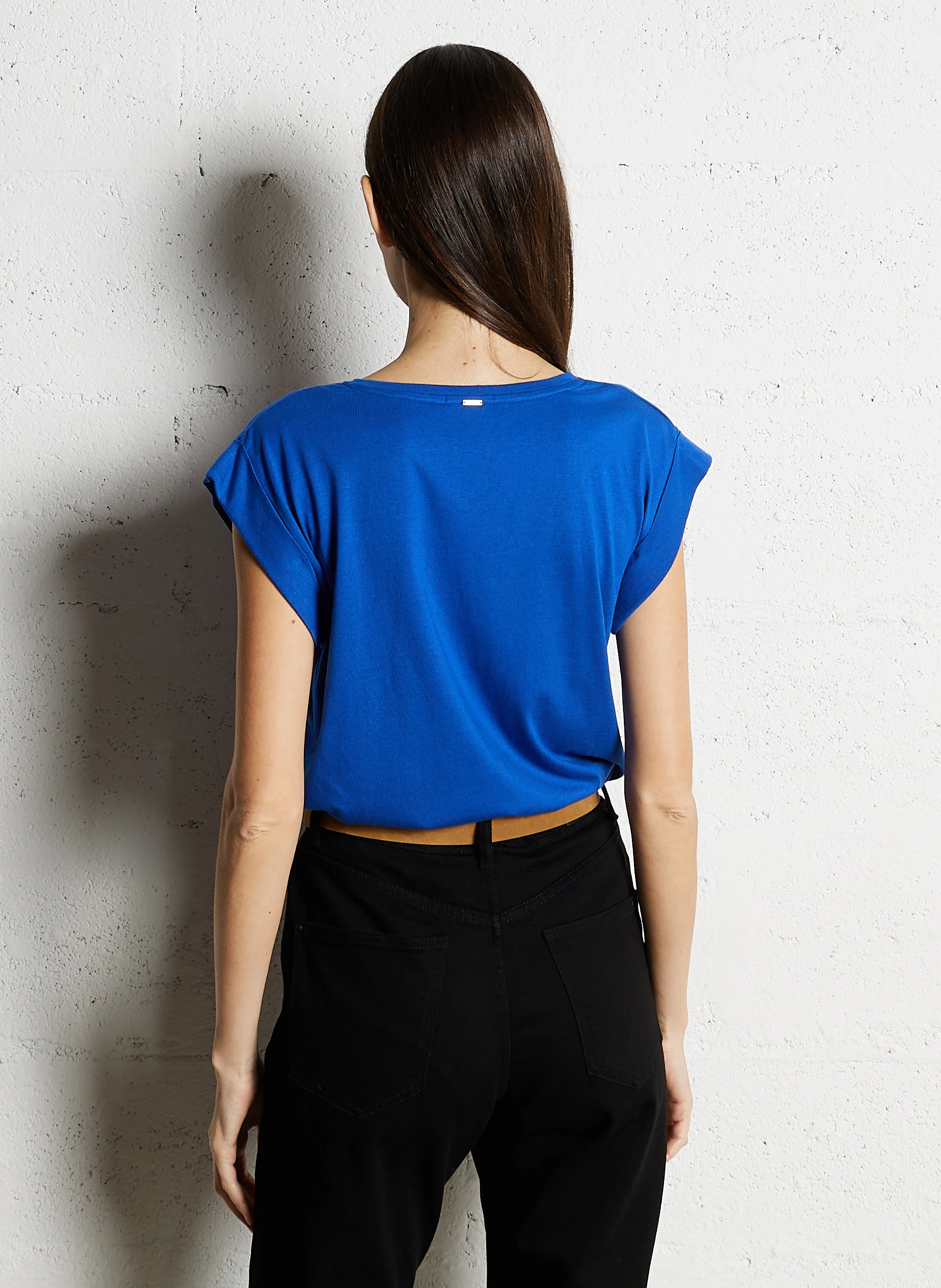 Tee-shirt col V imprimé | Bleu