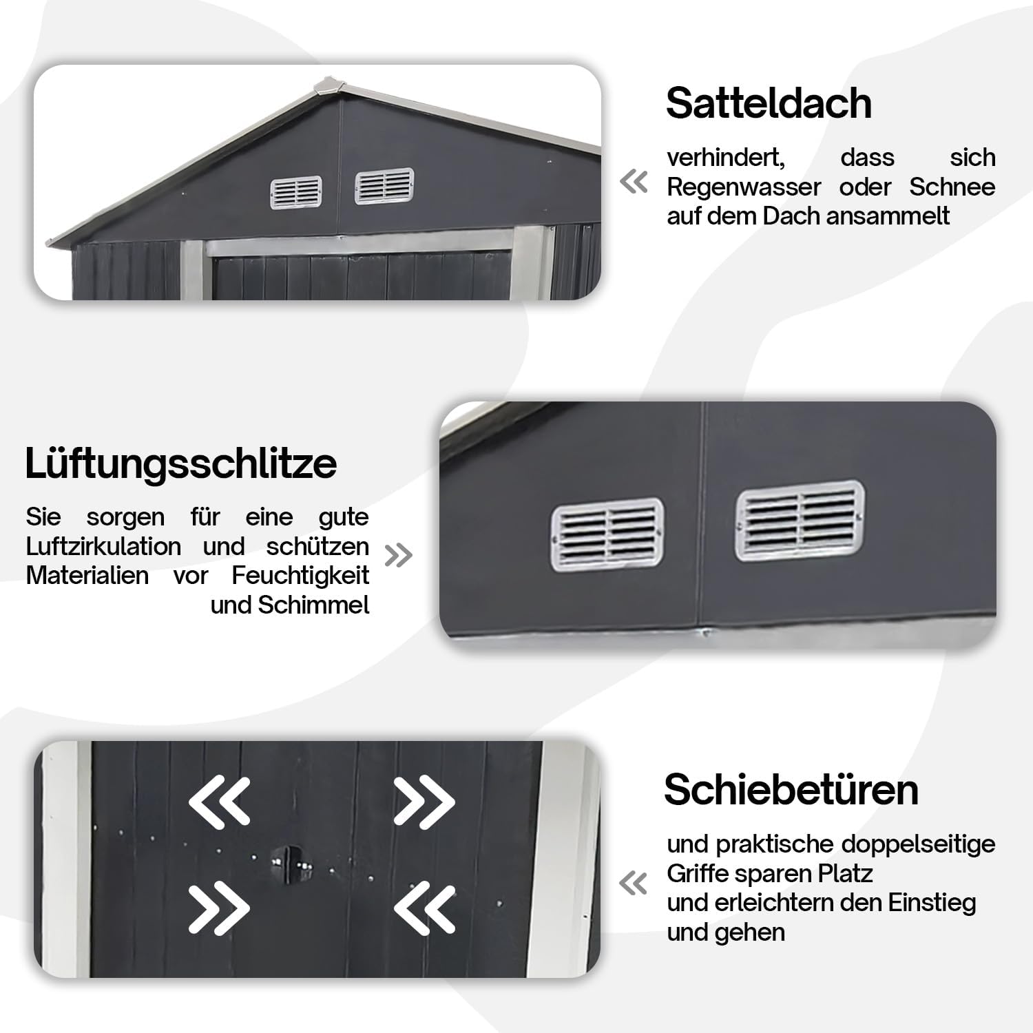 4iQ Metall Gerätehaus 9 m² – Stahl Gartenhaus 303 x 300 x 214 cm, verzinkt, Schuppen für Werkzeug, Fahrräder & Gartengeräte, Anthrazit