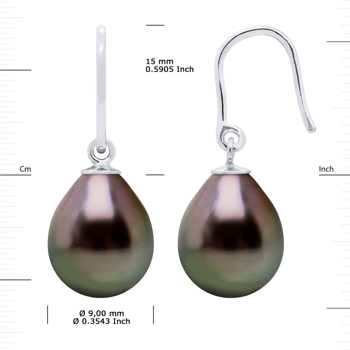 Crochet d'Oreilles Articulé Perles de Tahiti Poires 9-10 mm Argent 925