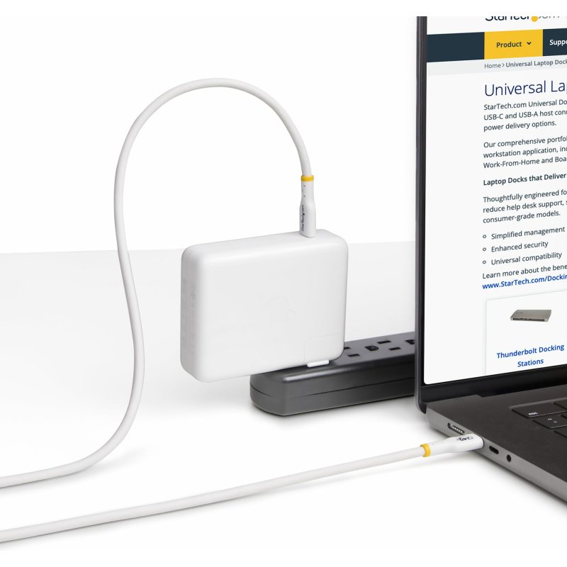 StarTech.com Câble de Charge USB-C de 4m, Charge et Synchronisation, 240W (5A) PD EPR, Câble de Charge USB 2.0 pour Ordinateur Portable, Certifié USB-IF , Gaine TPE - Cordon de Charge USB C Blanc