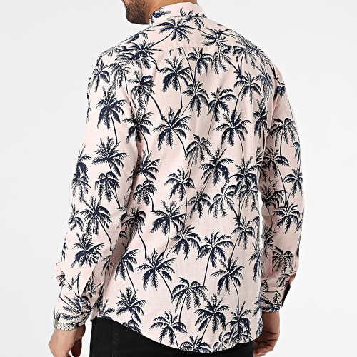 Chemise Manches Longues Floral Rose Bleu Marine