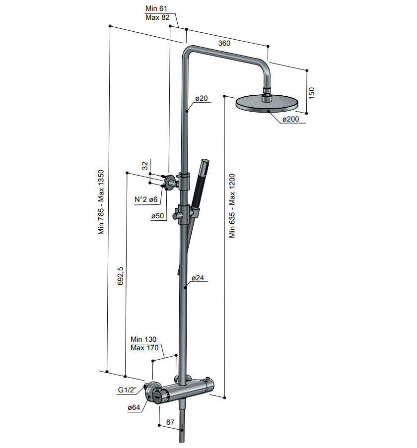 Hotbath Cobber SDS9CR thermostatische opbouw doucheset met 30cm hoofddouche chroom