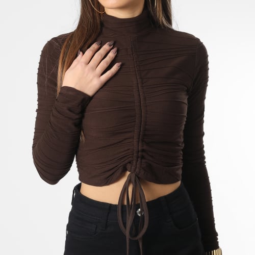 Tee Shirt Manches Longues Crop Femme W33600VTO Marron