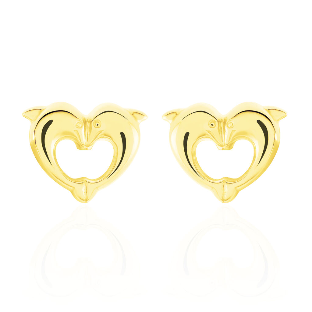 Boucles D'oreilles Puces Fulvie Double Dauphins Or Jaune