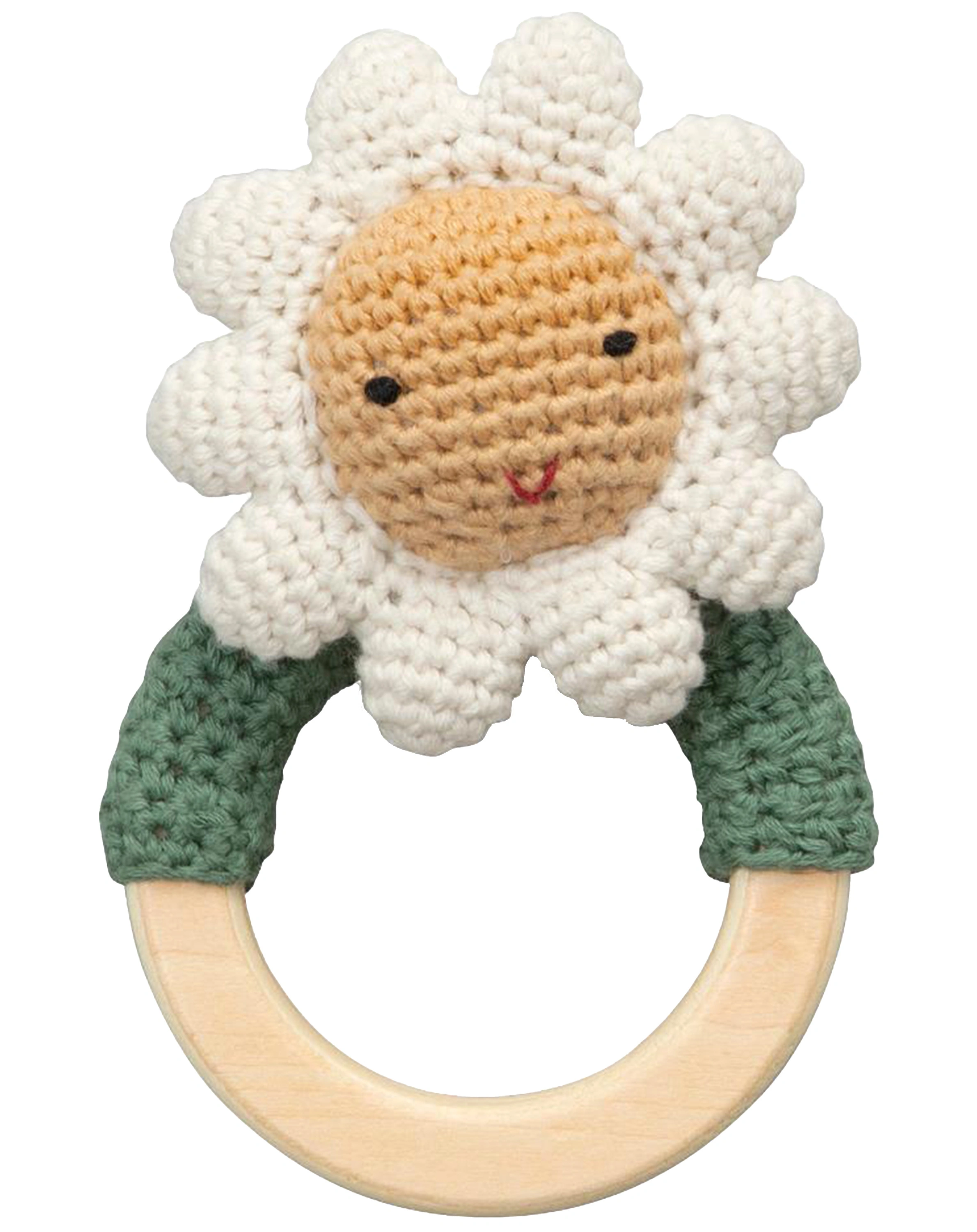 Häkel-Rassel BLUME auf Holzring in weiß