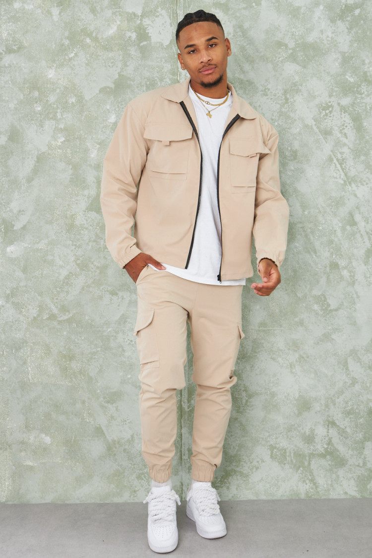 Ensemble 2 pièces veste + jogging cargo beige