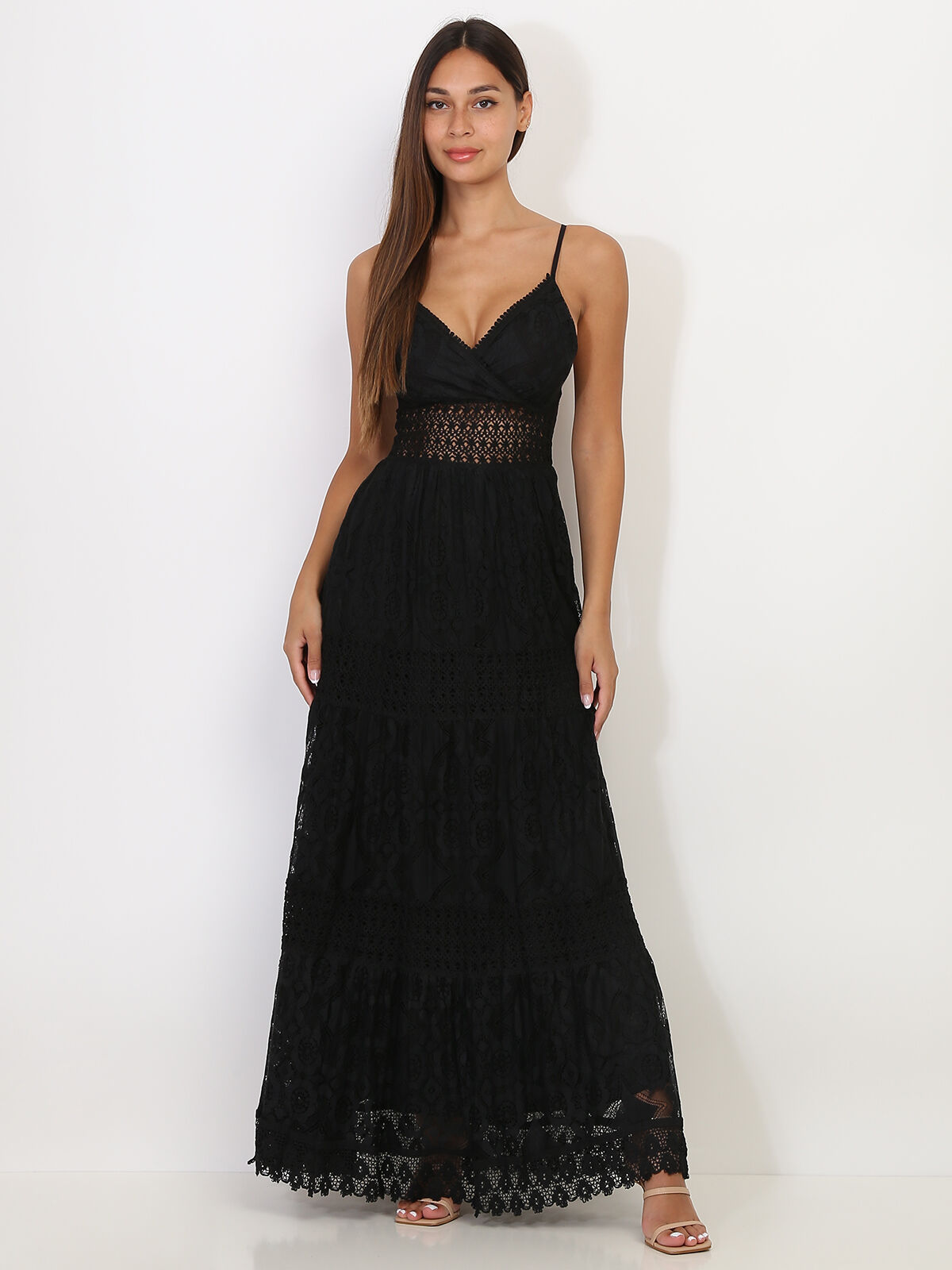 Robe longue en dentelle- Noir