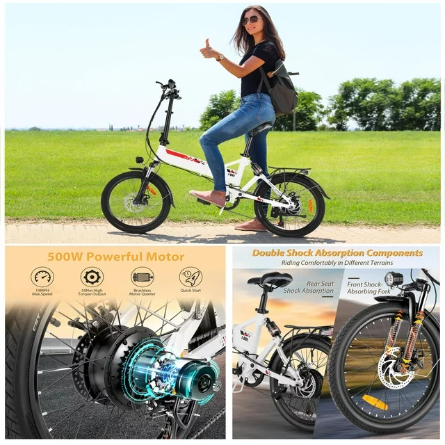 Bicicleta elétrica dobrável Gocio 500W, aro 20, bicicleta elétrica urbana leve em liga de alumínio, com bateria de íon-lítio removível de 48V 7.8Ah integrada, bicicleta elétrica urbana para adultos.