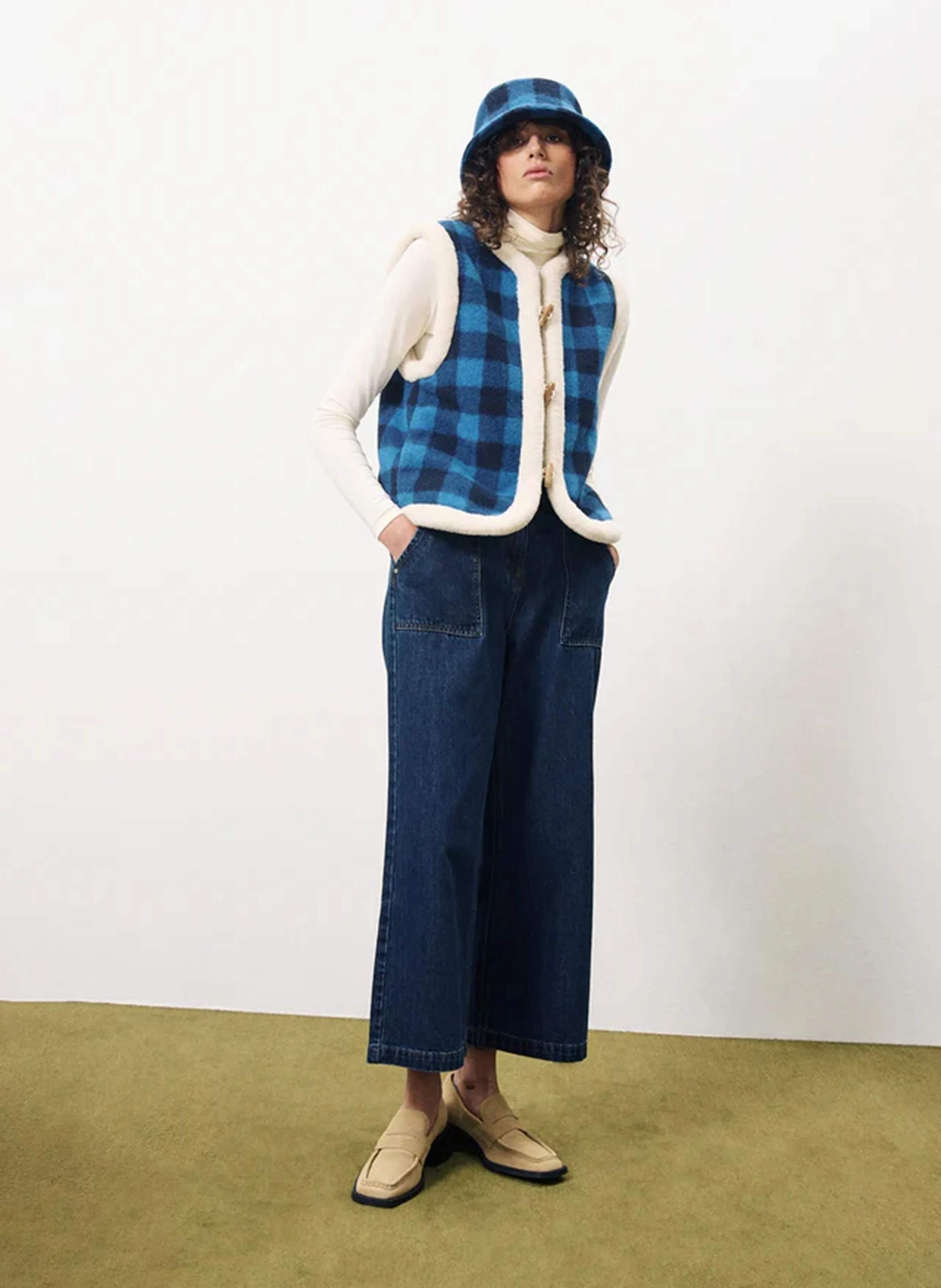 SIMONE - Gilet court réversible imprimé| Bleu