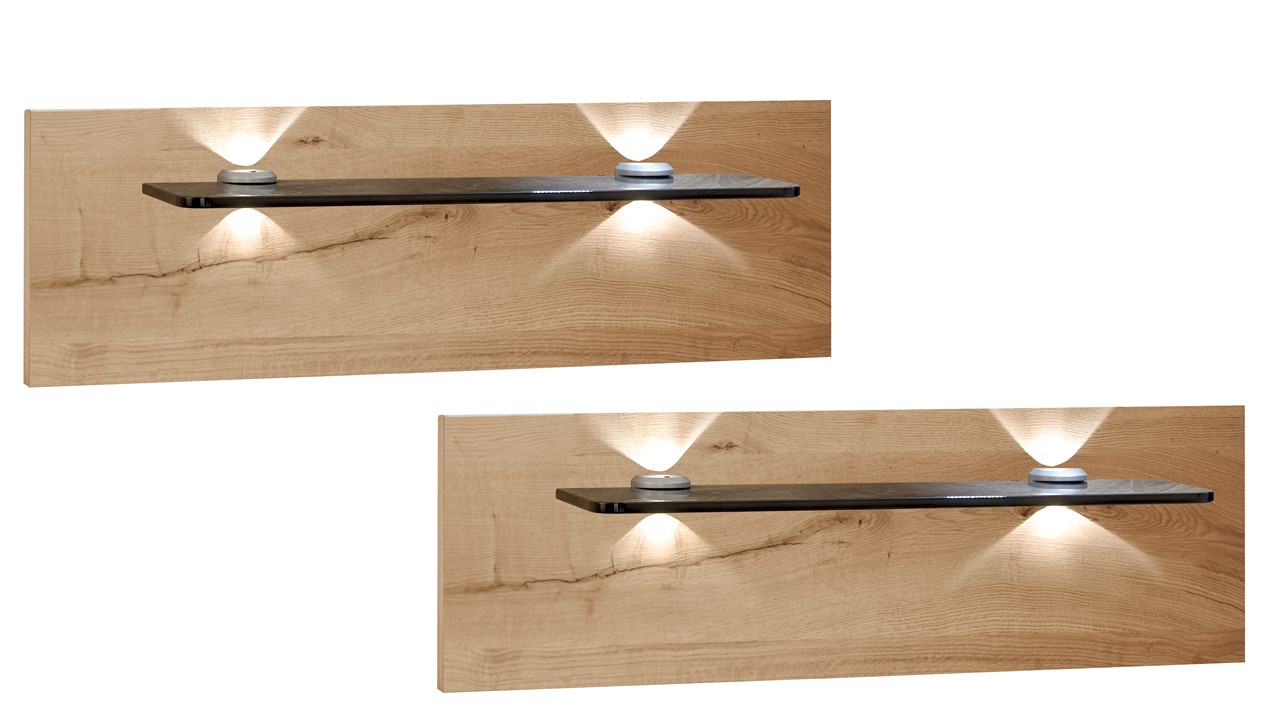 Set nachtkast panelen met glas en verlichting Bienne bianco eiche