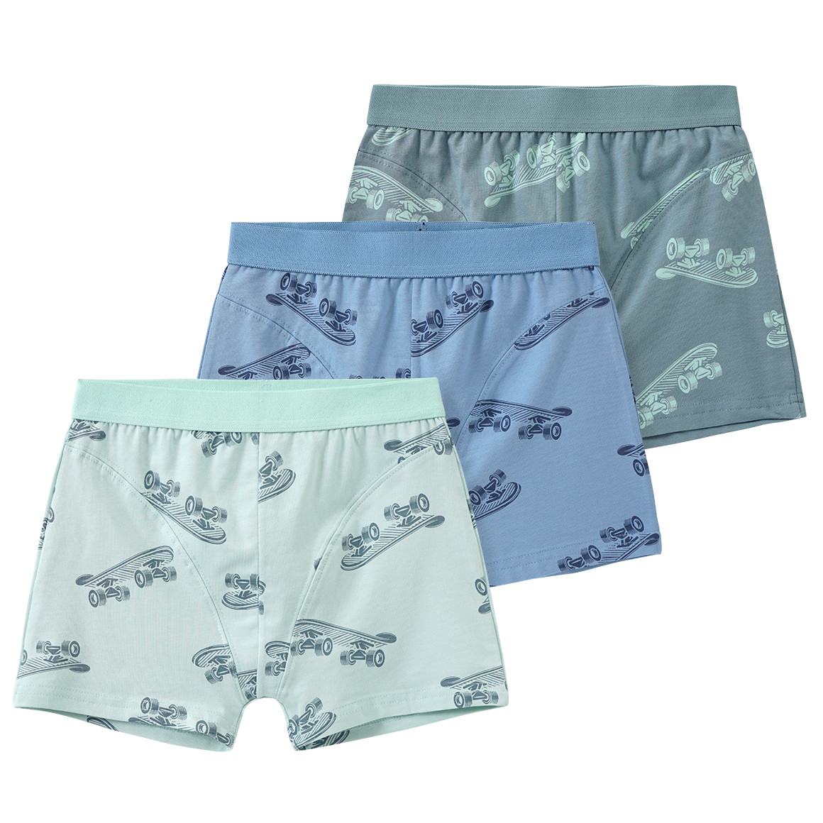 Yigga 3 Jungen Boxer mit Bio-Baumwolle dunkelgrün / hellgrün / blau