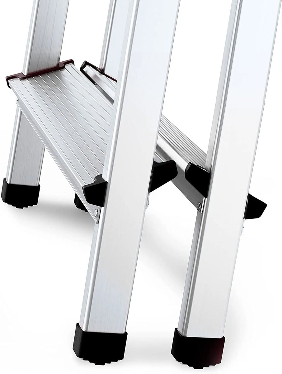 PROREGAL Metalen Dubbele Giraffe Dubbelzijdige Aluminium Trapladder, 4 Treden, Draagvermogen 125 kg, Ladder, Trapladder, Huishoudladder