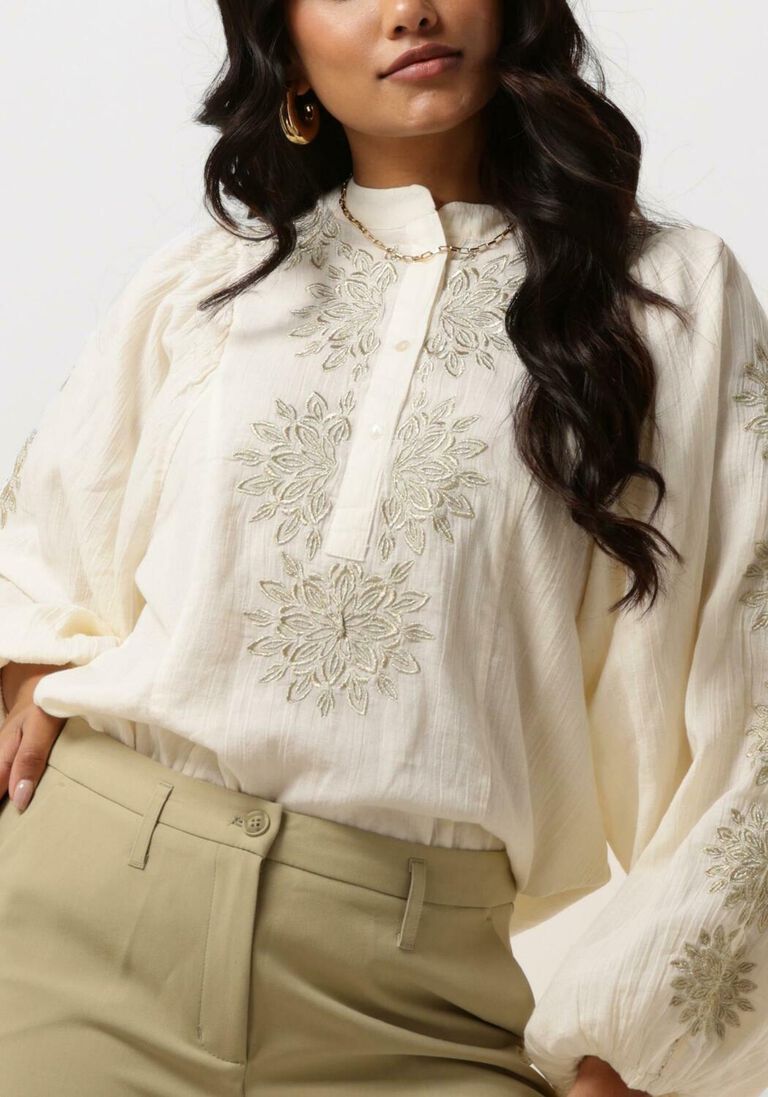 SUMMUM gebroken wit summum blouse top gold lurex embroidery