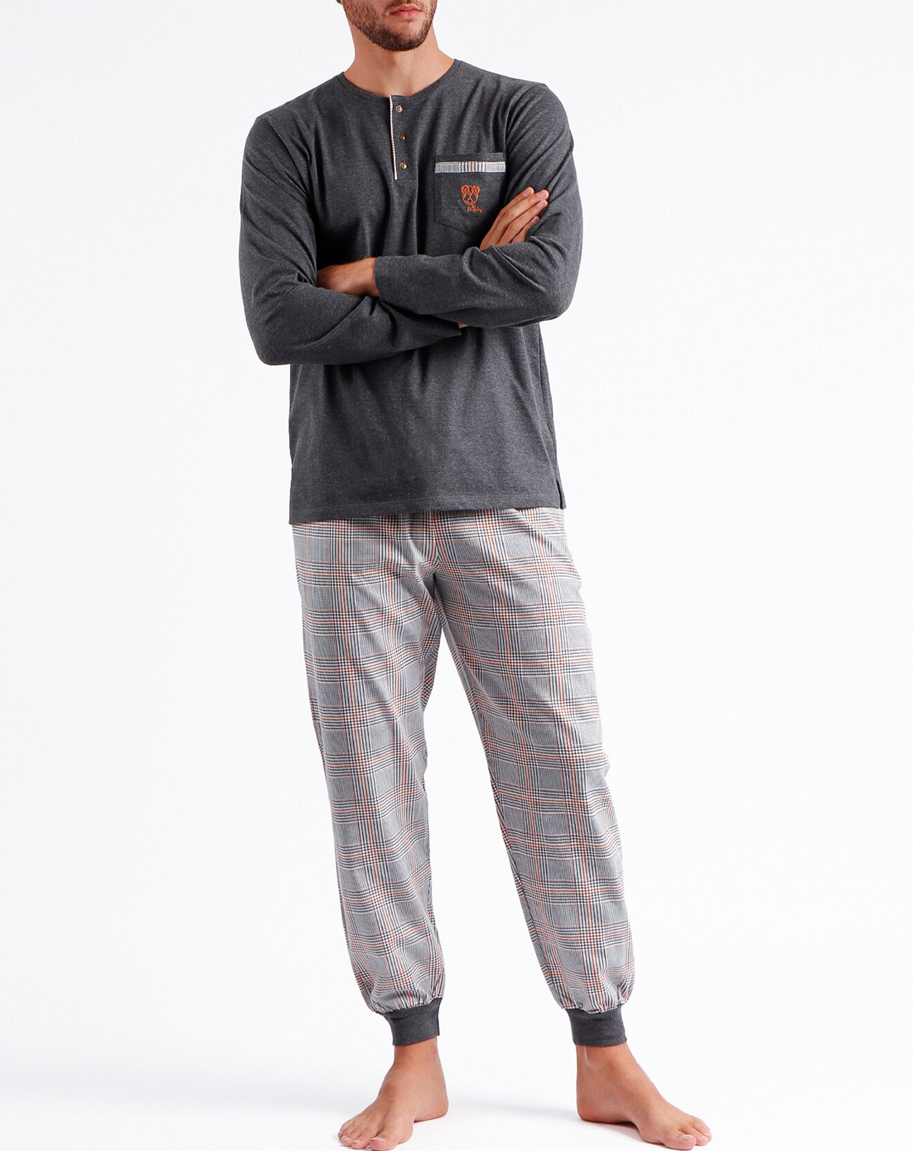 Admas Pyjama T-Shirt Manches Longues & Pantalon jasper gris
