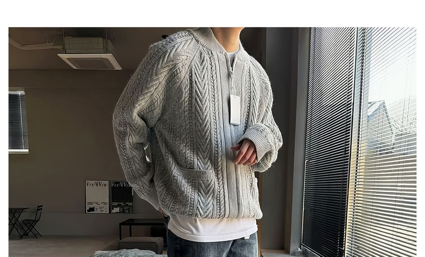 Okwano - Effen kabelgebreid vest met rits