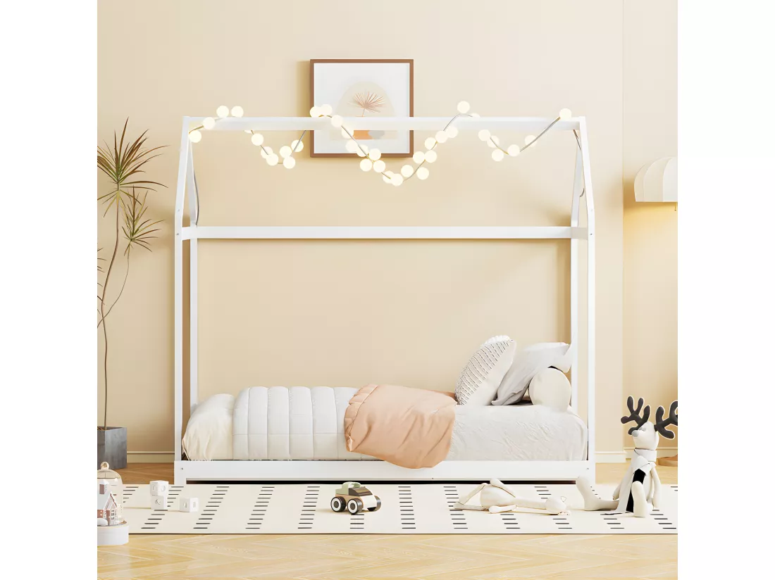 Lit cabane extensible - 90(180) x 190 cm - canapé-lit avec sommier à lattes - Blanc