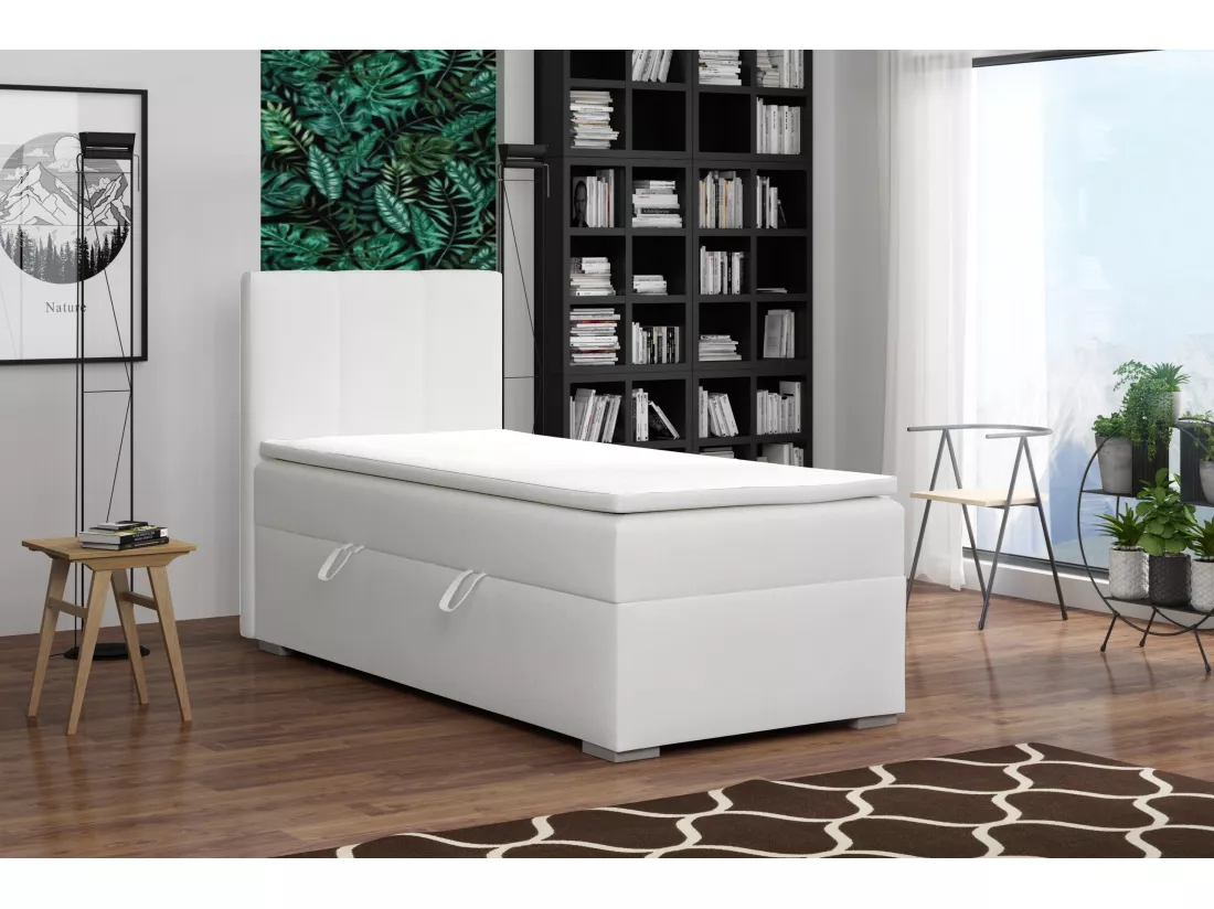 LIT SIMPLE avec tiroir de rangement et surmatelas, côté gauche Monaco Mini 90x200 cm, Soft 17 (Blanc)