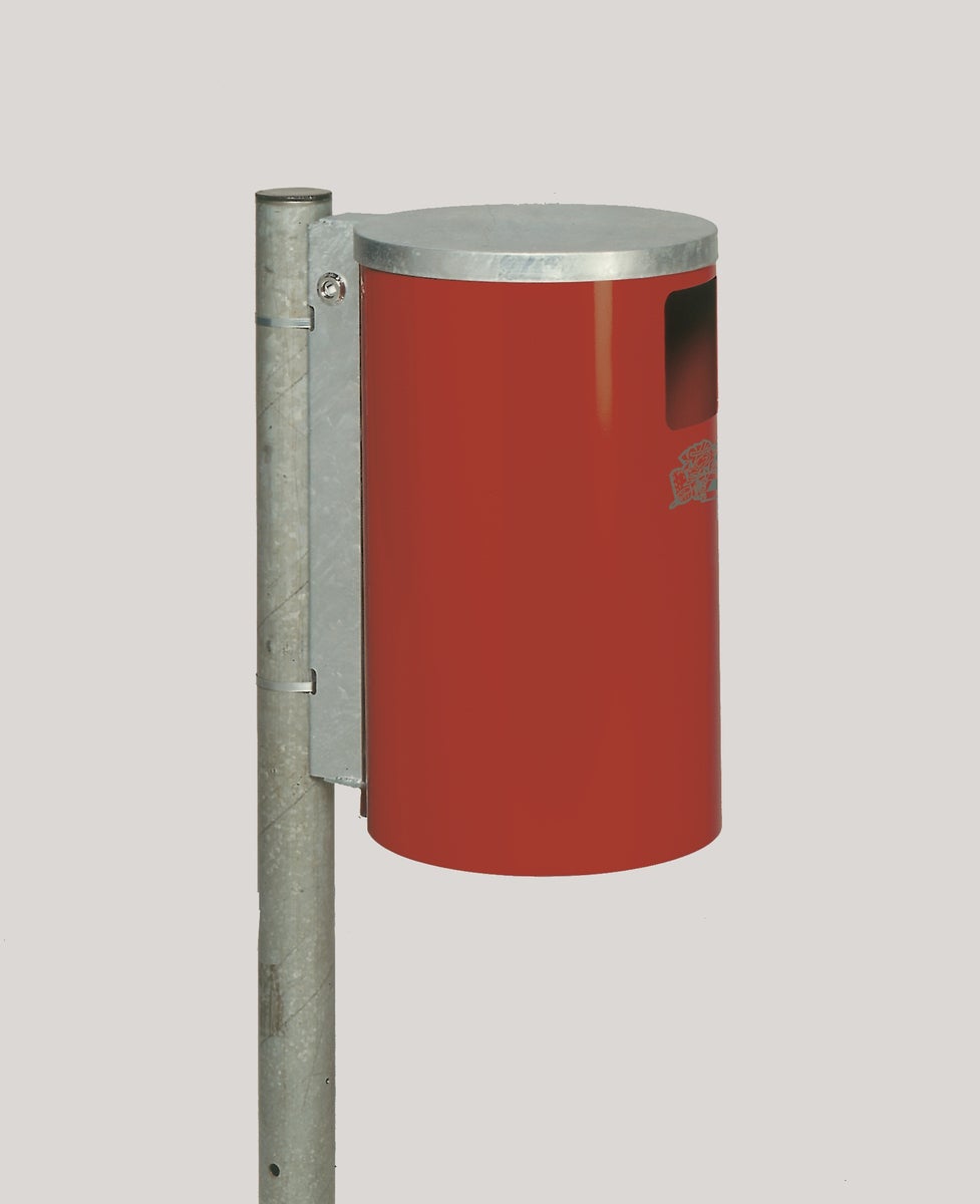 PROREGAL Afvalverzamelaar voor wand- of buismontage, 30 liter, HxBxD 62 x 30 x 30 cm, gegalvaniseerd staal, rood