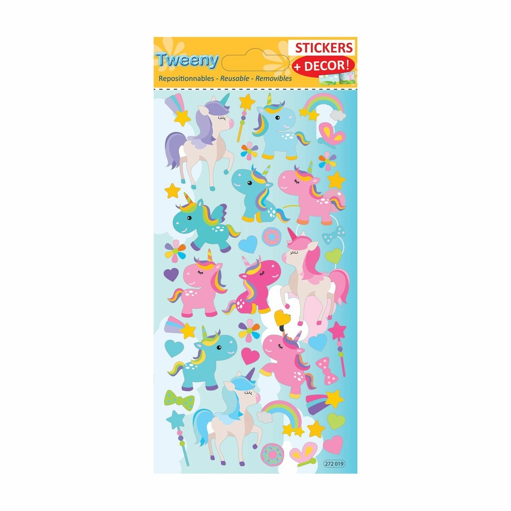 Scène à décorer pour enfants - licornes - stickers puffies