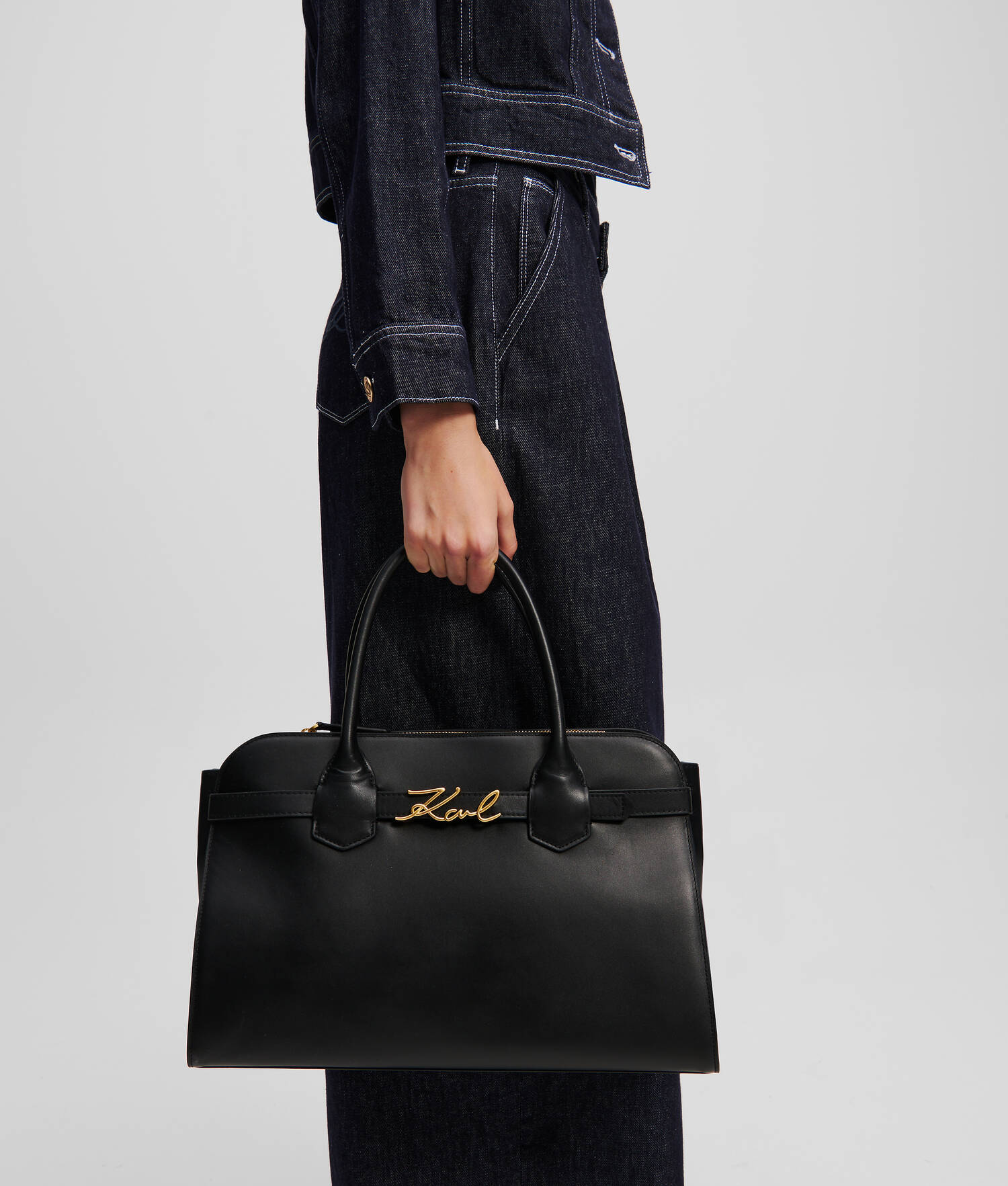 SAC À MAIN AVEC ANSE SUPÉRIEURE K/SIGNATURE - Noir/Or
