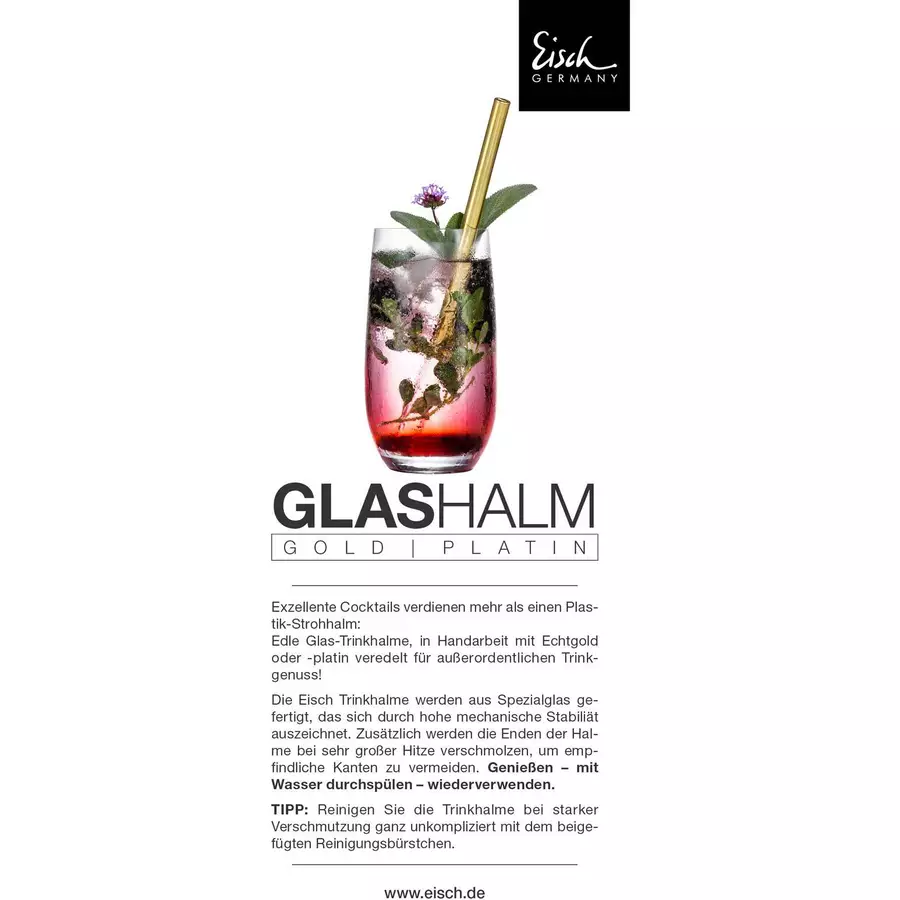 Eisch Glas-Trinkhalm Gentleman 20 cm platin