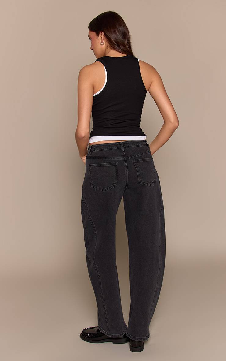 Noir Délavé Jean Barrel Taille Mi-haute Stretch